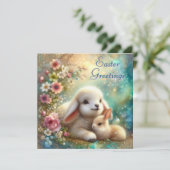 Bloemen Waterverf konijntje en lam Christelijk Pas Feestdagenkaart (Staand voorkant)