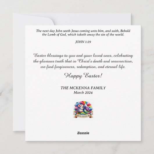 Bloemen Waterverf konijntje en lam Christelijk Pas Feestdagenkaart (Achterkant)