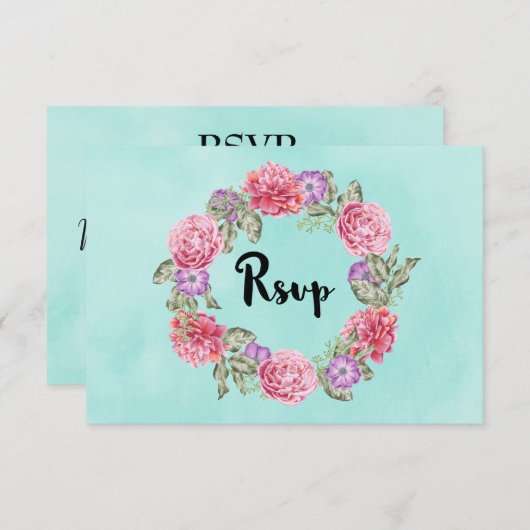 Bloemen Waterverf krans bruiloft RSVP (Voorkant / Achterkant)