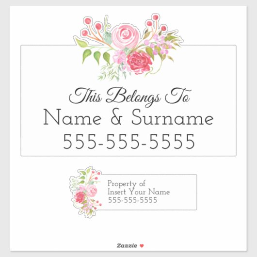 Bloemen waterverf krans | Eigen naam label label (Vel)