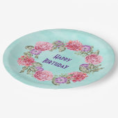 Bloemen Waterverf Krans  Happy Birthday Papieren Bordje (Gekanteld)