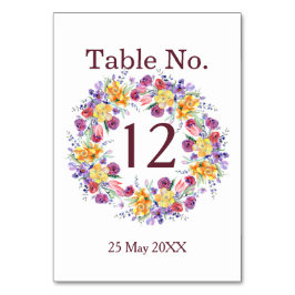 Bloemen Waterverf krans tafel nummer Kaart