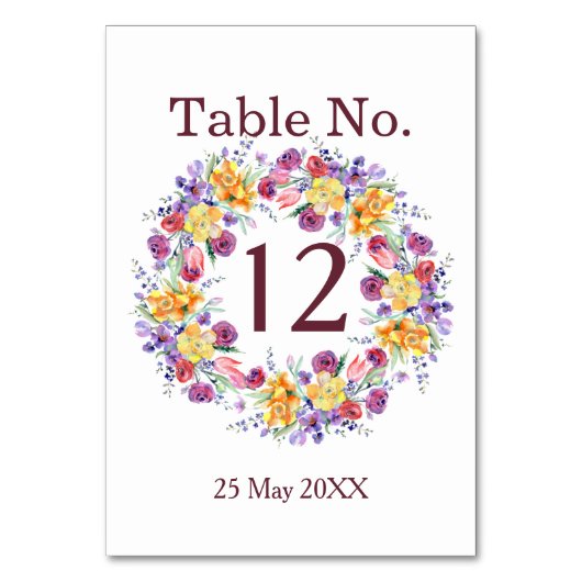 Bloemen Waterverf krans tafel nummer Kaart (Achterkant)