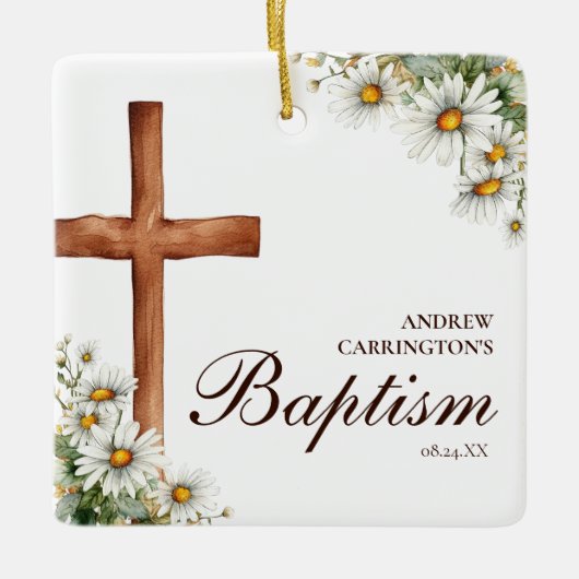 Bloemen Waterverf kruis doop Keramisch Ornament (Voorkant)