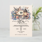 Bloemen Waterverf Lantaarn ramadan Iftar Uitnodigi Kaart (Staand voorkant)