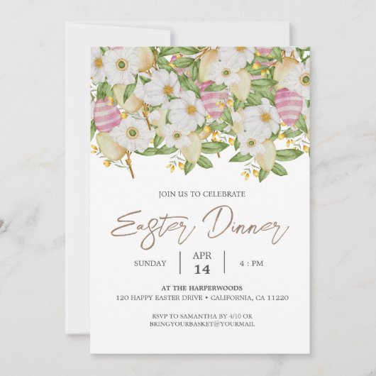 Bloemen waterverf Lente Paasdiner Kaart (Voorkant)