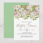 Bloemen waterverf Lente Paasdiner Kaart (Voorkant / Achterkant)