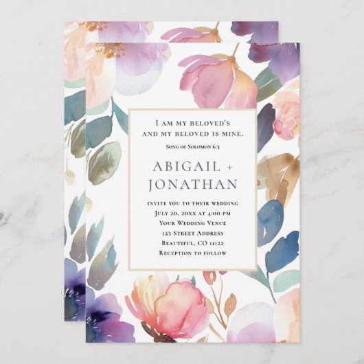 Bloemen Waterverf Lied van Solomon Bijbel Bruiloft Kaart (Voorkant / Achterkant)
