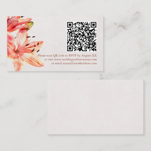 Bloemen Waterverf Lillies Terracotta Informatiekaartje (Voorkant / Achterkant)