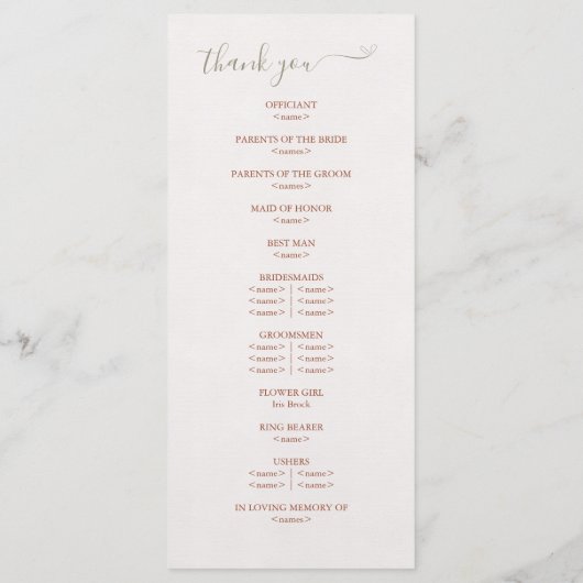 Bloemen Waterverf Lillies Terracotta Programmakaart (Achterkant)