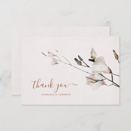 Bloemen Waterverf Magnolia Terracotta Bedankkaart (Voorkant / Achterkant)