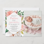 Bloemen Waterverf Meisje Dopen Foto Uitnodiging (Voorkant)