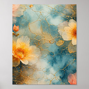 Bloemen Waterverf met drijvend Poster