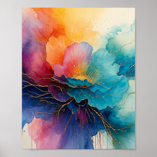 Bloemen Waterverf met drijvend Poster
