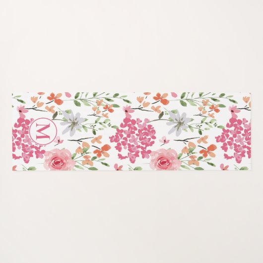 Bloemen Waterverf Modern Pastel Monogram Aangepast Yogamat (Achterkant (horizontaal))