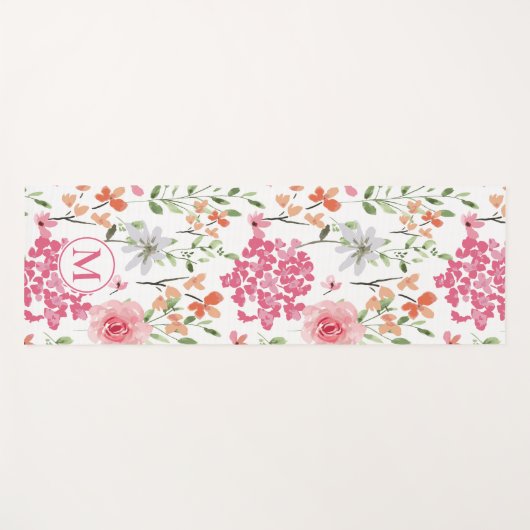 Bloemen Waterverf Modern Pastel Monogram Aangepast Yogamat (Voorkant (horizontaal))