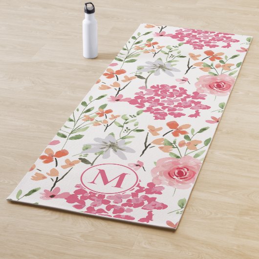 Bloemen Waterverf Modern Pastel Monogram Aangepast Yogamat (In situ)
