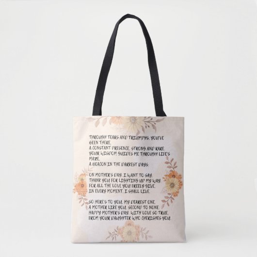 Bloemen Waterverf Moederdag Schattige gedicht & fo Tote Bag (Voorkant)