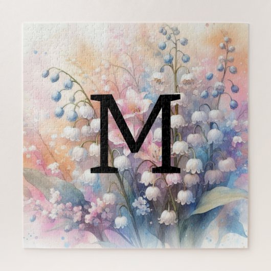 Bloemen waterverf monogram lelie van het dal legpuzzel (Verticaal)
