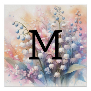 Bloemen waterverf monogram lelie van het dal perfect poster