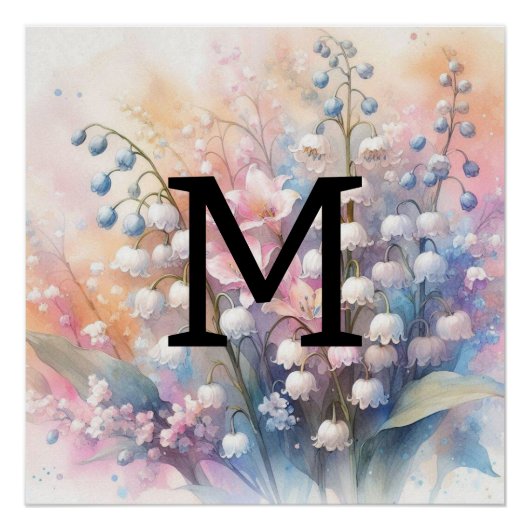Bloemen waterverf monogram lelie van het dal perfect poster (Voorkant)