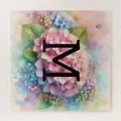 Bloemen waterverf monogram roze hortensia legpuzzel (Horizontaal)