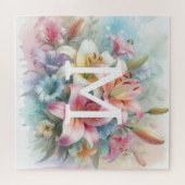 Bloemen waterverf monogram roze lelies legpuzzel (Horizontaal)