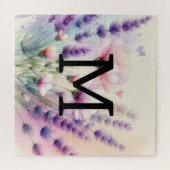Bloemen waterverf monogram roze paarse lavendel legpuzzel (Horizontaal)