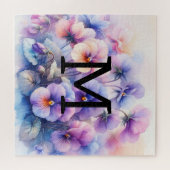 Bloemen waterverf monogram roze paarse slipjes legpuzzel (Horizontaal)