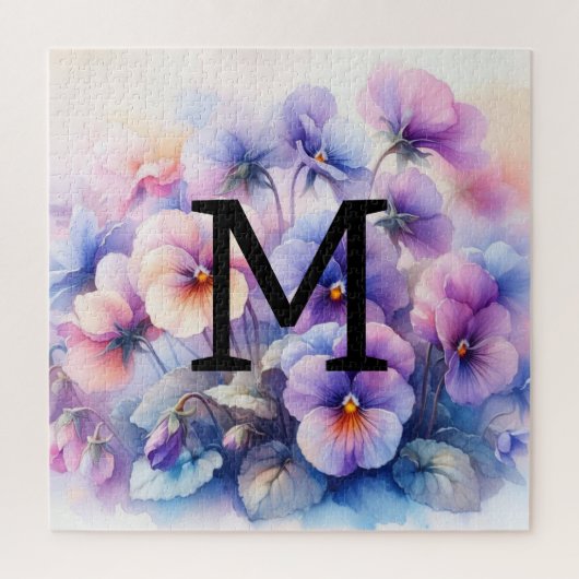 Bloemen waterverf monogram roze paarse slipjes legpuzzel (Verticaal)