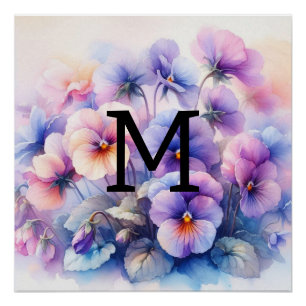 Bloemen waterverf monogram roze paarse slipjes perfect poster