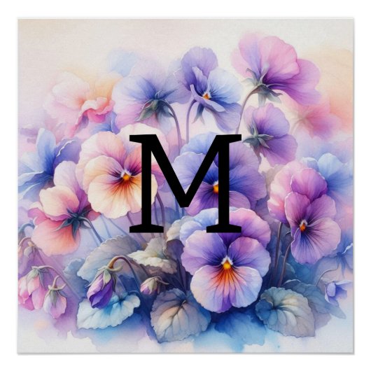 Bloemen waterverf monogram roze paarse slipjes perfect poster (Voorkant)