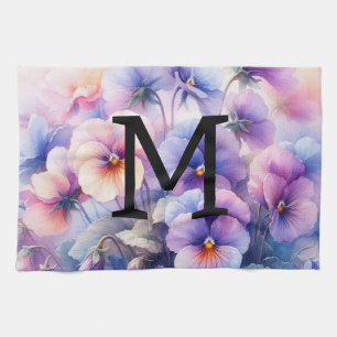 Bloemen waterverf monogram roze paarse slipjes theedoek