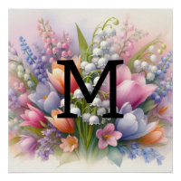 Bloemen waterverf monogram roze paarse tulpen