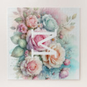 Bloemen waterverf monogram roze rozen bloemen legpuzzel (Horizontaal)