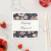  Bloemen Waterverf Navy Blue en Mauve Servet (Insitu)