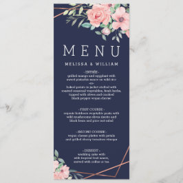 Bloemen Waterverf Navy bruiloft Menu