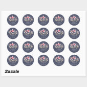 Bloemen Waterverf Navy Roze Bruiloft Ronde Sticker (Vel)