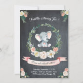 Bloemen waterverf Olifant Uitnodiging, Baby 2e Kaart (Voorkant)
