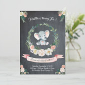 Bloemen waterverf Olifant Uitnodiging, Baby 2e Kaart (Staand voorkant)
