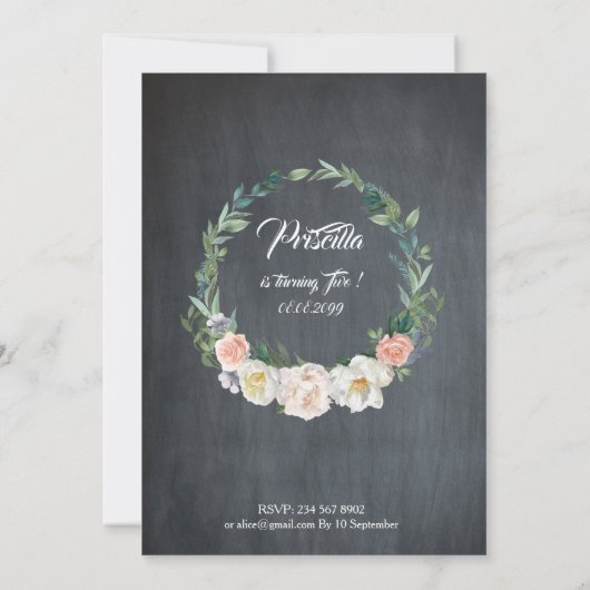 Bloemen waterverf Olifant Uitnodiging, Baby 2e Kaart (Achterkant)