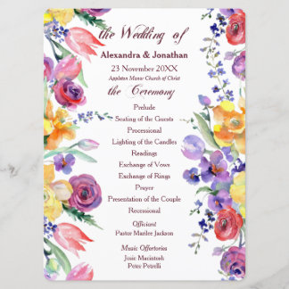 Bloemen Waterverf op White Flat Wedding Program Programmakaart