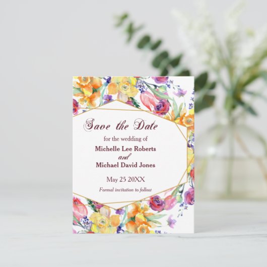 Bloemen Waterverf op wit Save the Date Aankondiging (Staand voorkant)