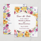 Bloemen Waterverf op wit Save the Date Aankondiging (Voorkant / Achterkant)