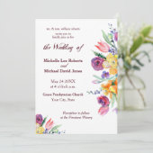 Bloemen Waterverf op witte bruiloft uitnodiging (Staand voorkant)