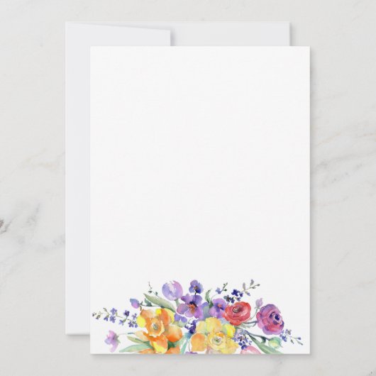 Bloemen Waterverf op witte bruiloft uitnodiging (Achterkant)