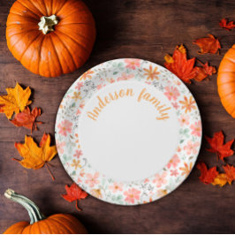 Bloemen waterverf oranje naam Thanksgiving Papieren Bordje