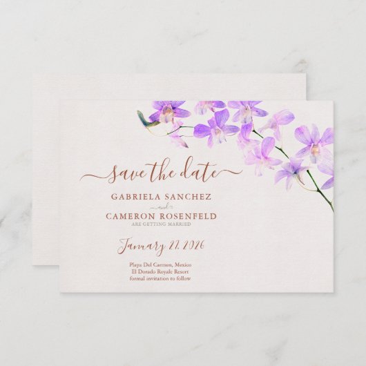 Bloemen Waterverf Orchideeën Terracotta Bruiloft (Voorkant / Achterkant)