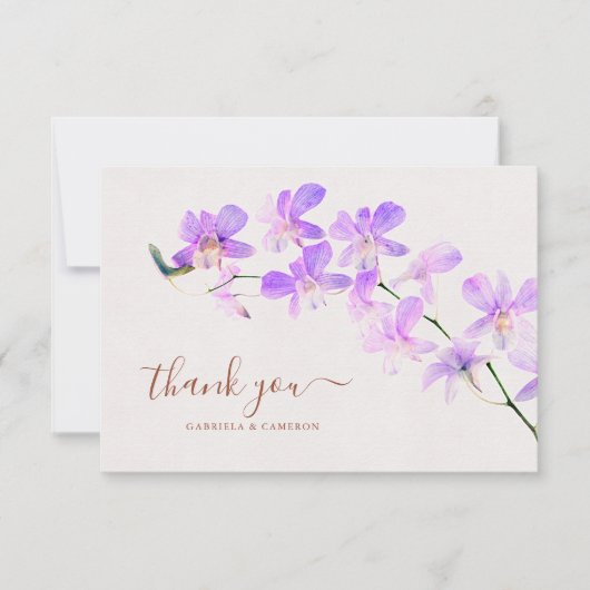 Bloemen Waterverf Orchideeën Terracotta Bruiloft Bedankkaart (Voorkant)