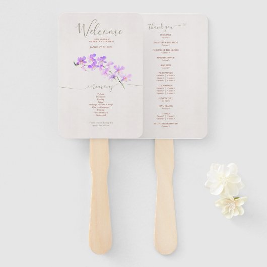 Bloemen Waterverf Orchideeën Terracotta Bruiloft Handwaaier (Voorkant en achterkant)